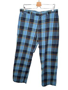 Lacoste Mens Blue Plaid Casual Chino Golf Pants Size 38 Cotton